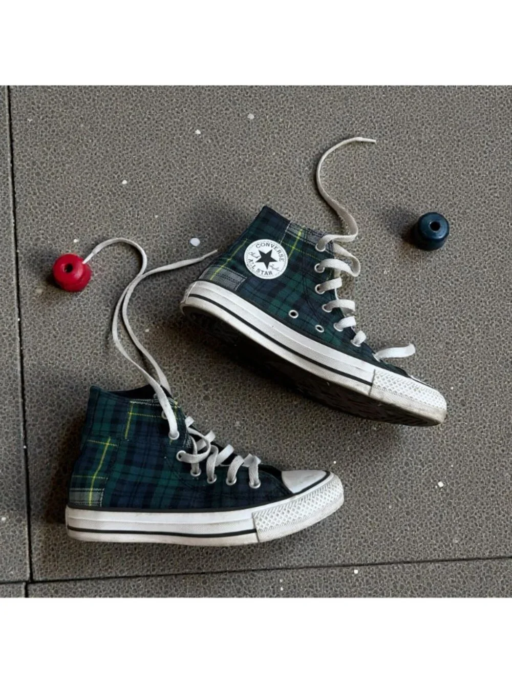CONVERSE Unisex Kids Green Plaid hi Top Sneakers Size 3.5